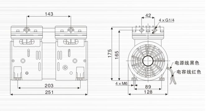 JP-100HDC負壓真空泵外觀尺寸圖 JP-100HDC負壓真空泵外觀尺寸圖